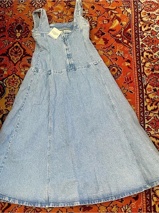 Brand New Topshop Denim Dropped Waist Midi Dress - Picture 6 of 6